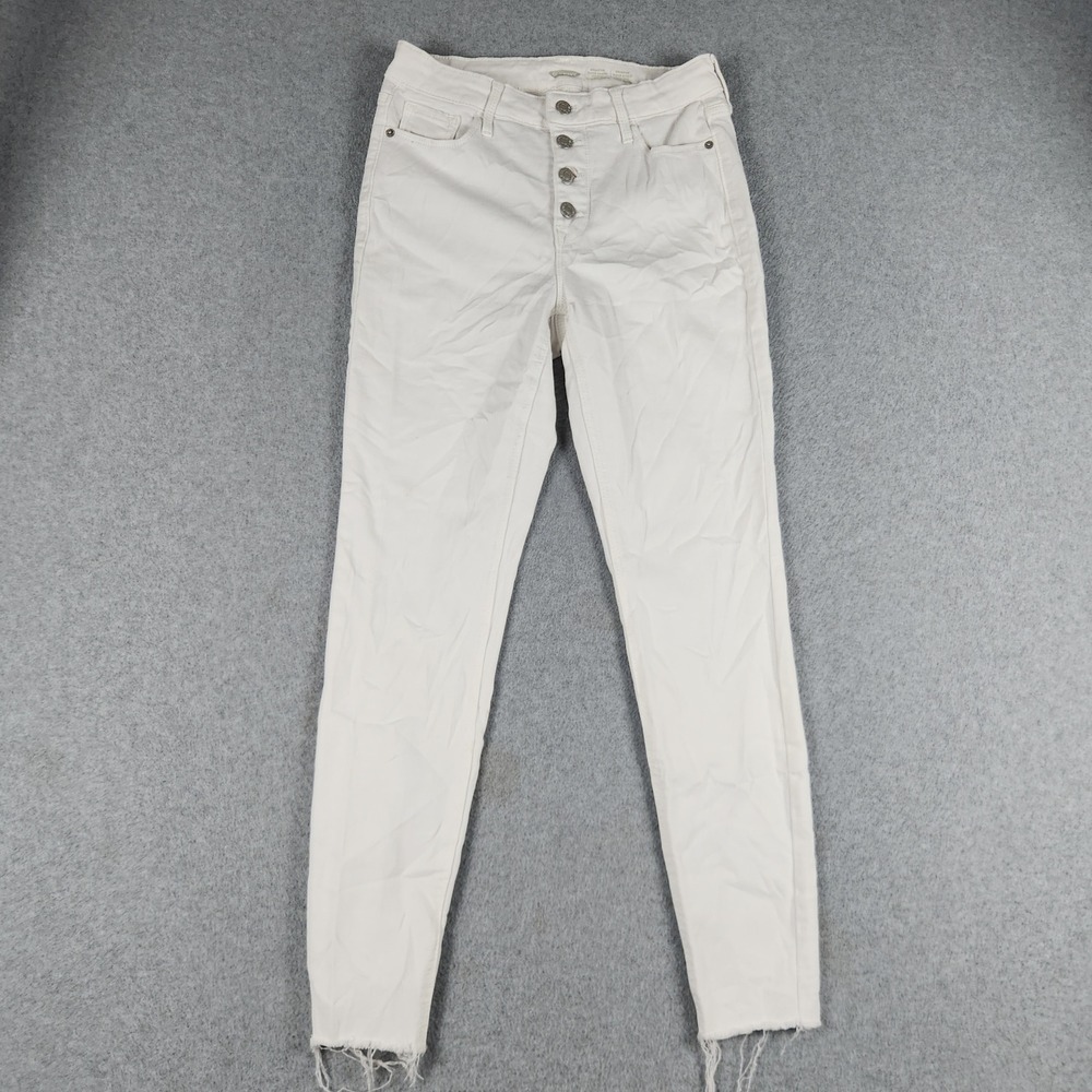 Old Navy Rockstar Super Skinny Jeans Women 4 White High Rise Button Fly Raw Hem